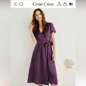 Grae Cove European Linen Wrap Midi Dress with short sleeves